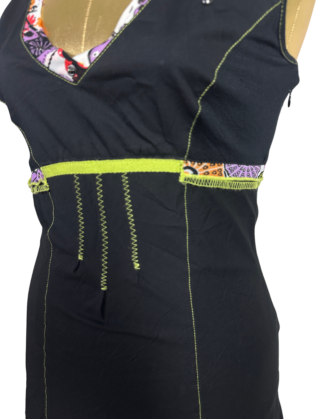 Y2K Cache Cache Black Layered Dress with Floral Ruffle Hem
