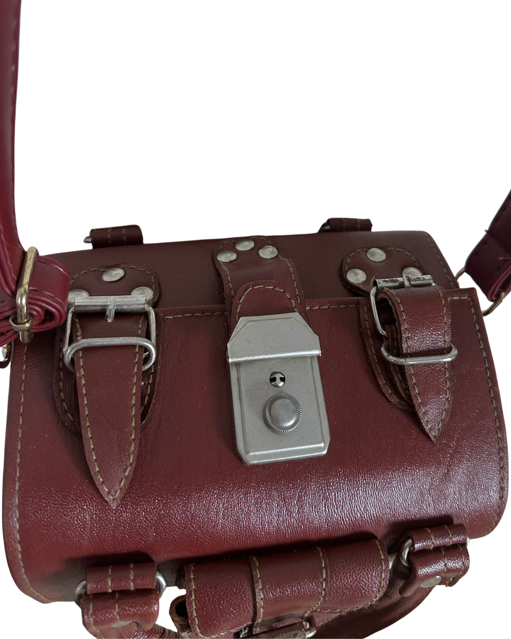 90s Multi-Buckle Cylinder Leather Crossbody Bag with Top Handle