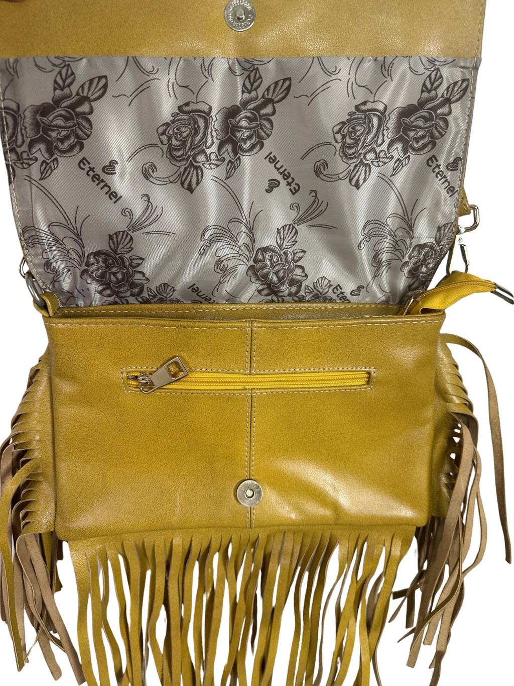 Aztec Pattern Mustard Fringed Crossbody Bag