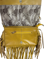 Aztec Pattern Mustard Fringed Crossbody Bag