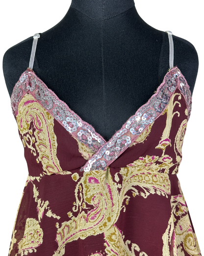 Y2K Assymetrical Hem Sequin Detail Cami Top