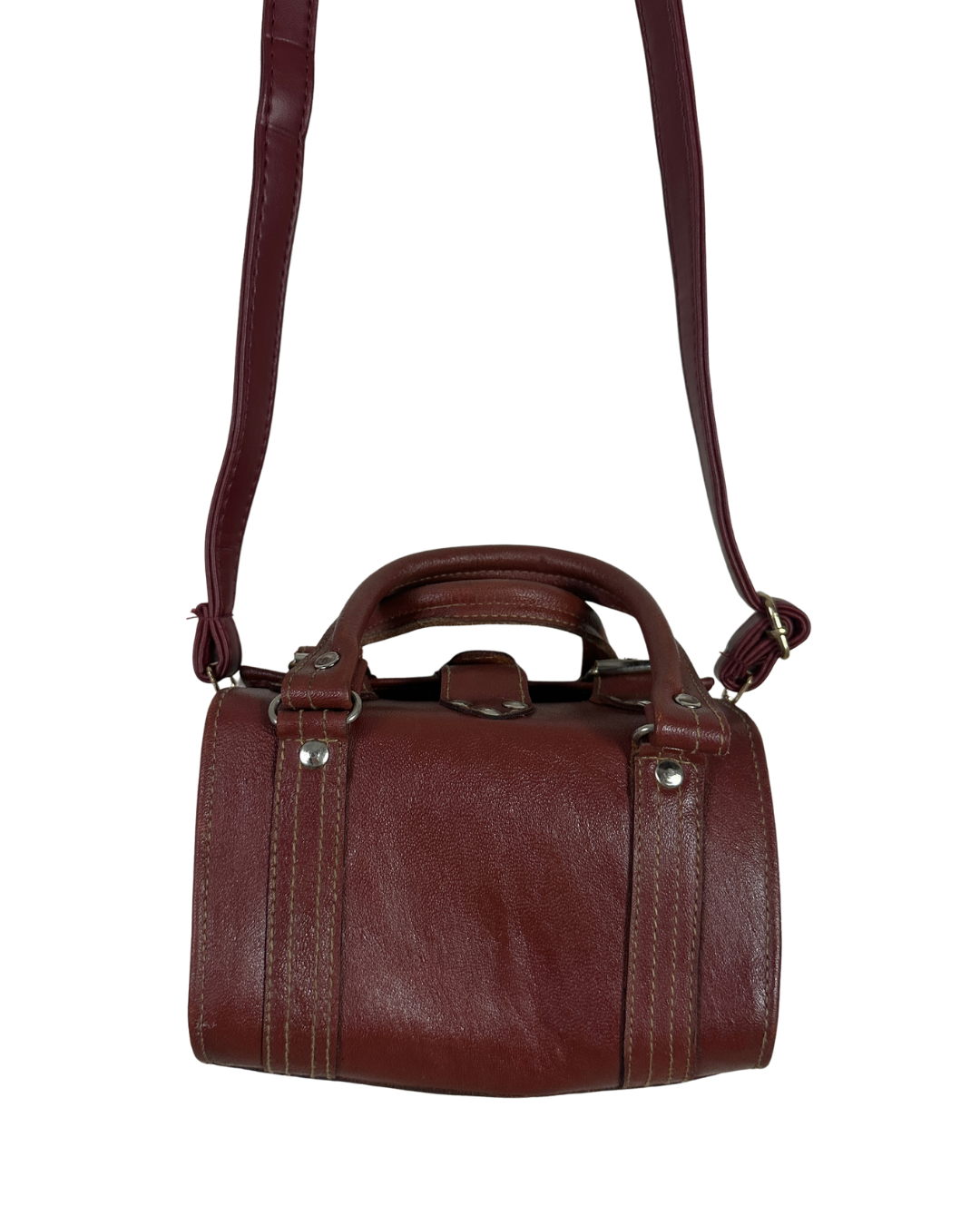 90s Multi-Buckle Cylinder Leather Crossbody Bag with Top Handle