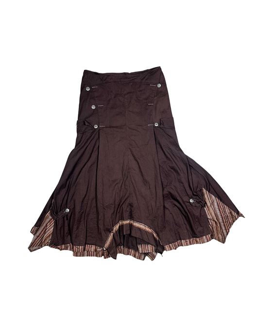 Y2K Asymmetrical Flared Skirt with Button Detail & Striped Panels - EU 42
