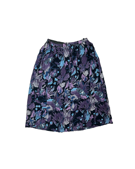 Vintage Purple Floral Skirt w/ Pockets - Medium