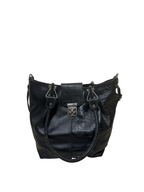 Mixed-Texture Genuine Leather  Shoulder Bag with Strap