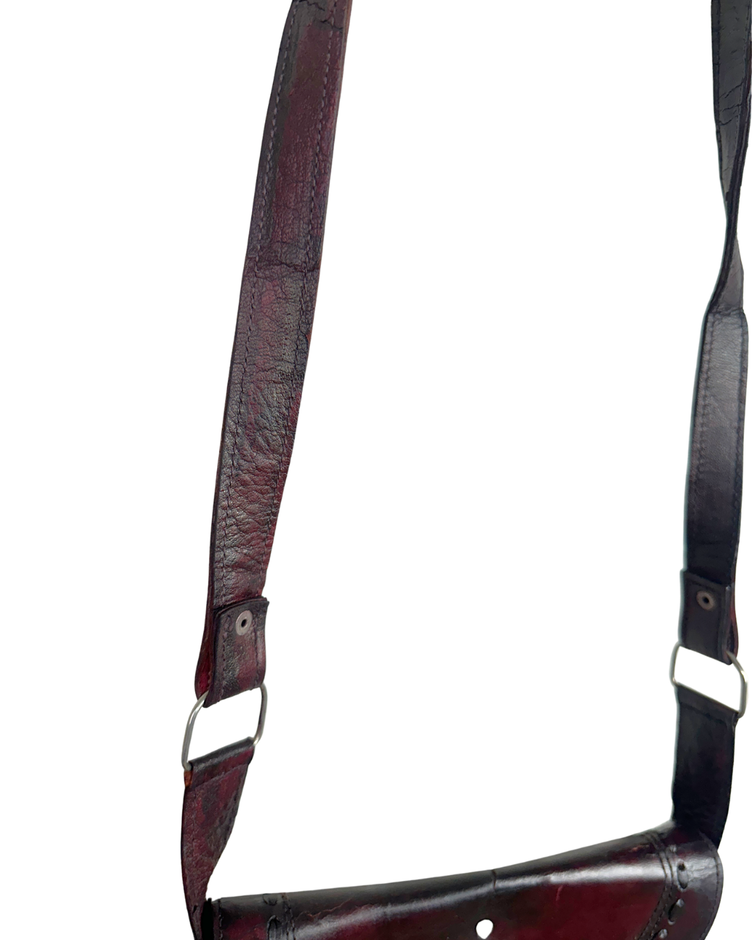 Y2K Western Oxblood Genuine Leather Shoulder Bag with Stitched Detail