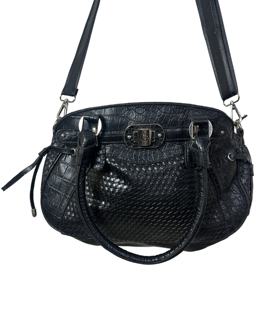 Vintage Y2K Guess Black Embossed Leather Shoulder Bag