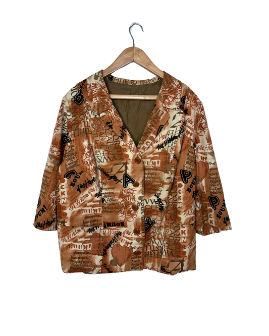 Abstract Graffiti Print Women's Blazer Style Blouse XL