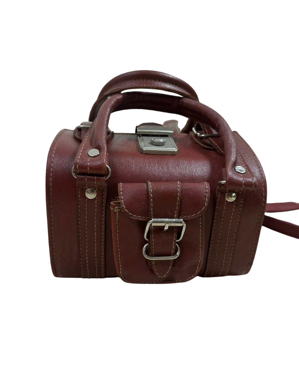 90s Multi-Buckle Cylinder Leather Crossbody Bag with Top Handle
