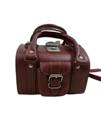 90s Multi-Buckle Cylinder Leather Crossbody Bag with Top Handle
