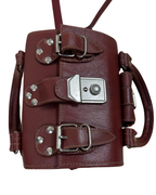 90s Multi-Buckle Cylinder Leather Crossbody Bag with Top Handle