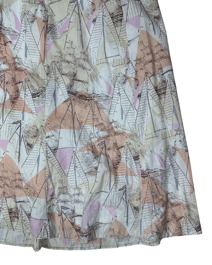 Vintage Pastel A-Line Sailboat Print Skirt