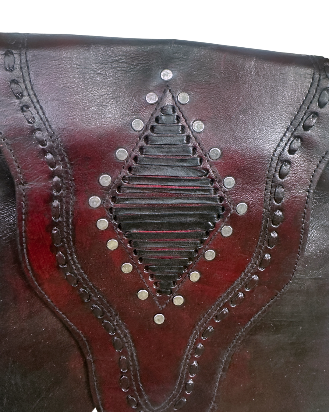 Y2K Western Oxblood Genuine Leather Shoulder Bag with Stitched Detail