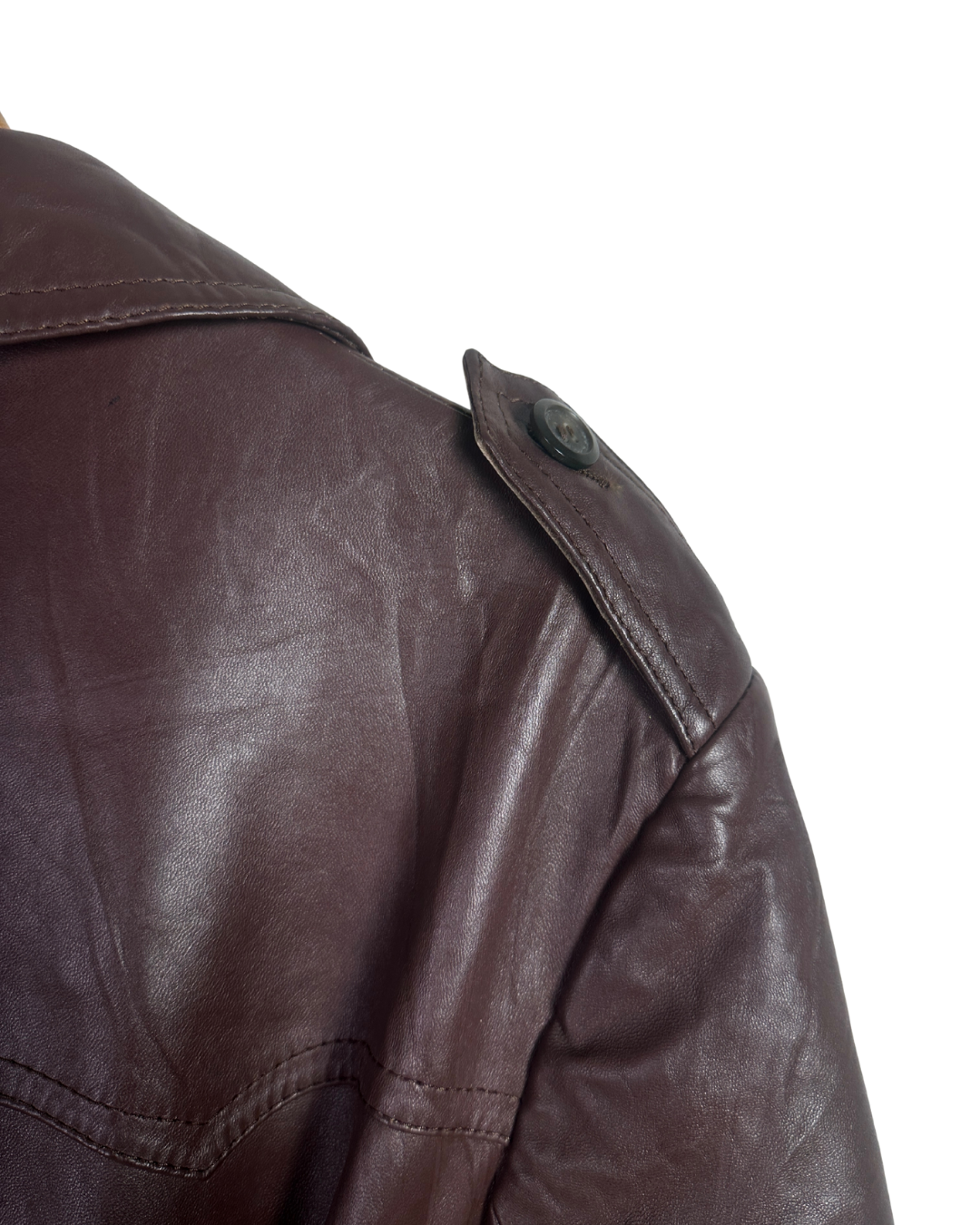 Vintage Brown Double Breasted Genuine Leather Trench Coat - Large