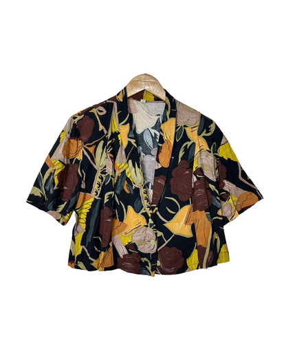 Vintage Pleated Cropped Women's Blouse Large