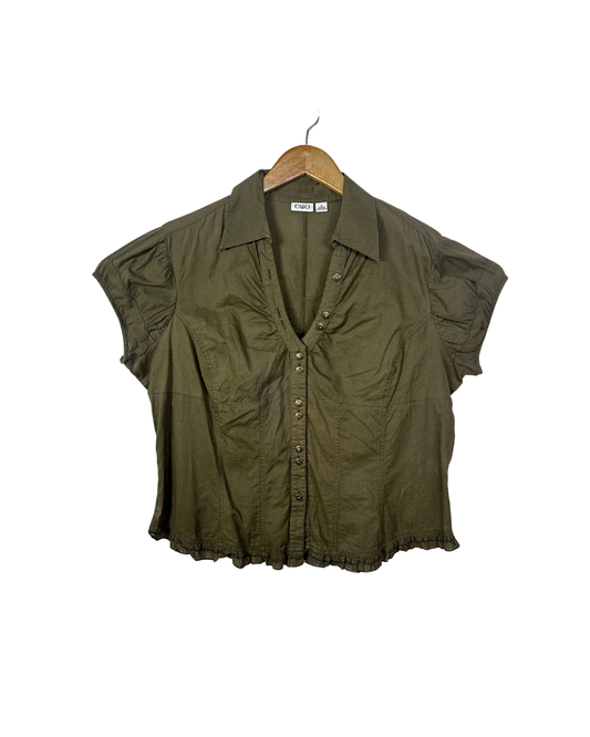 Cato Blouse with Ruched Hem and Decorative Metal Buttons - XL
