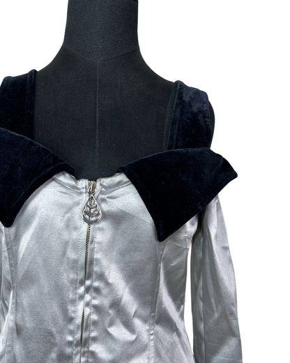 Vintage Prestige Satin Off Shoulder Velvet Collar Mini Dress Small