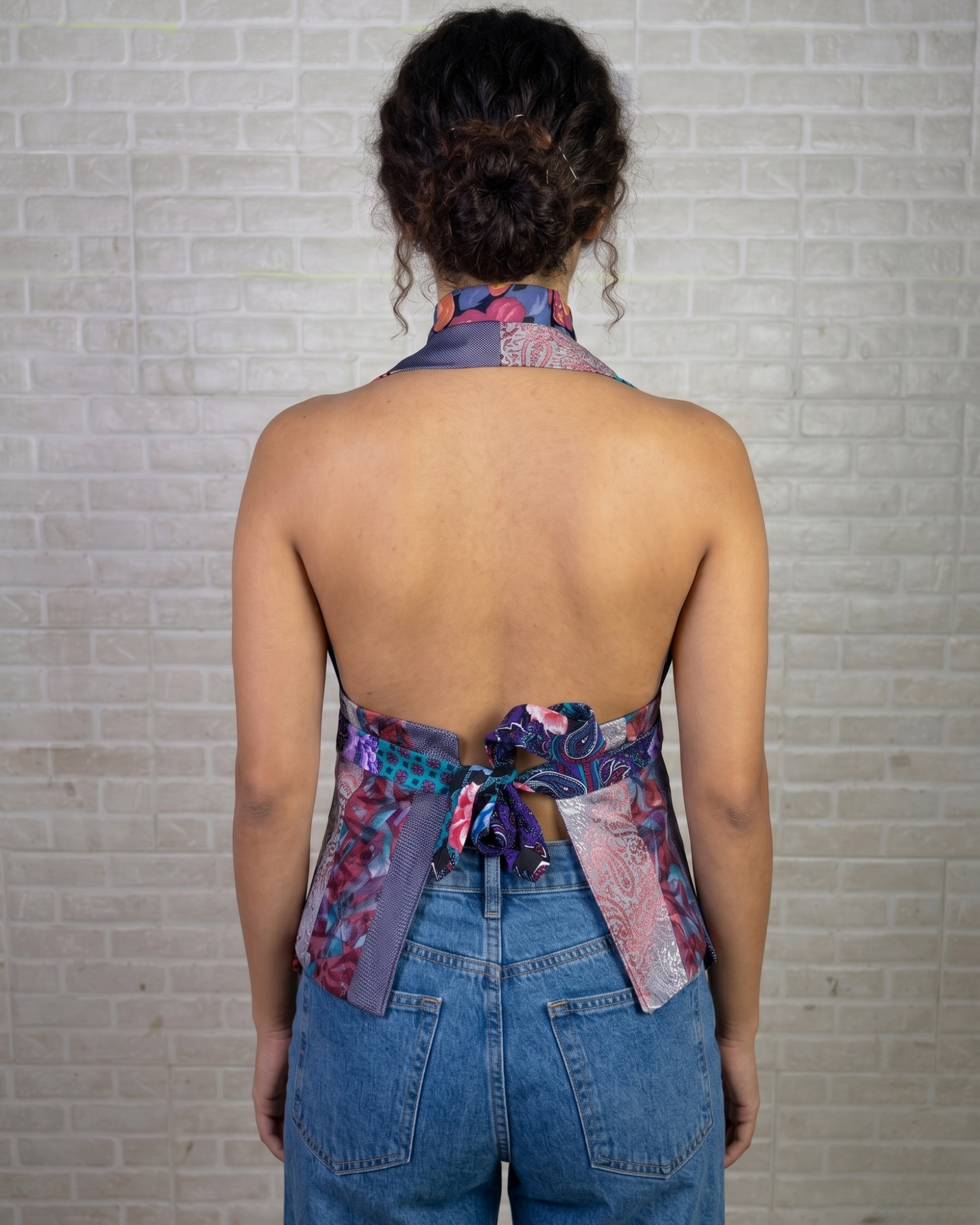 Handmade Upcycled Tie Halter Vest Top  & Choker