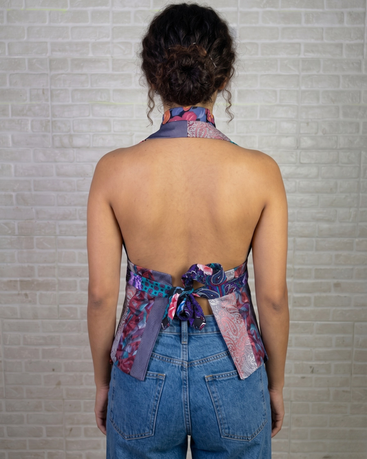 Handmade Upcycled Tie Halter Vest Top  & Choker
