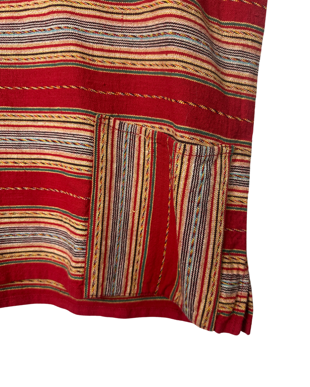 Vintage Red Striped Woven Polo Shirt with Front Pockets -  Medium