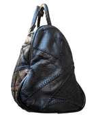 Genuine Leather Stitch Detail Mixed Pattern Handbag