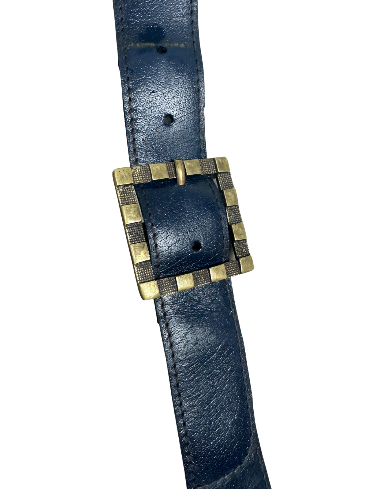 Vintage Navy Genuine Leather Whipstitch Shoulder Bag