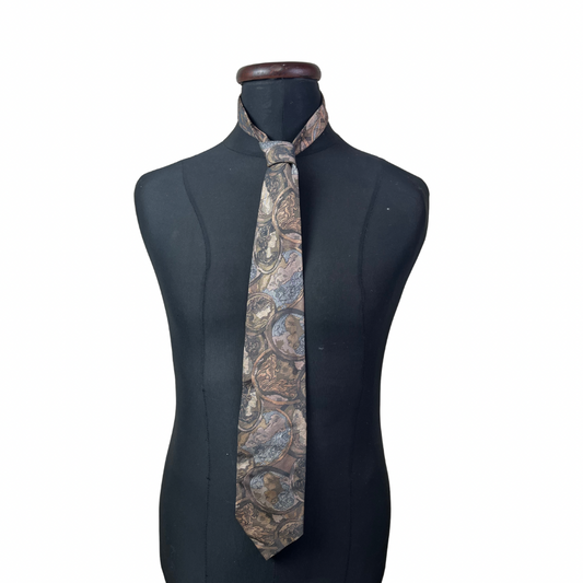 Earth-Tone Artistic Face Motifs Necktie 9 cm