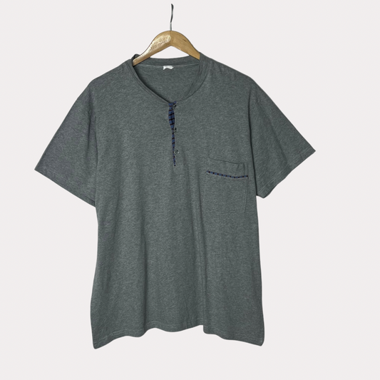 Quarter Button Grey T-Shirt XL