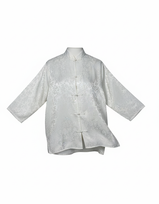 Vintage White Satin Chinese Button Shirt Large