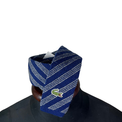RARE Vintage Chemise Lacoste Wool Knitted Striped Navy Necktie 6 cm