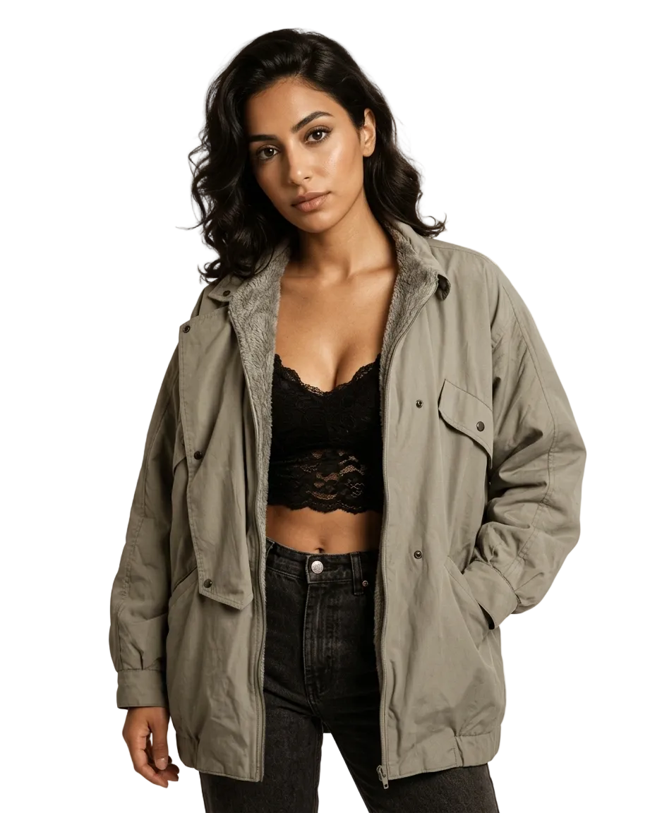 Beige Fur Lined Women's Jacket - Large/XL