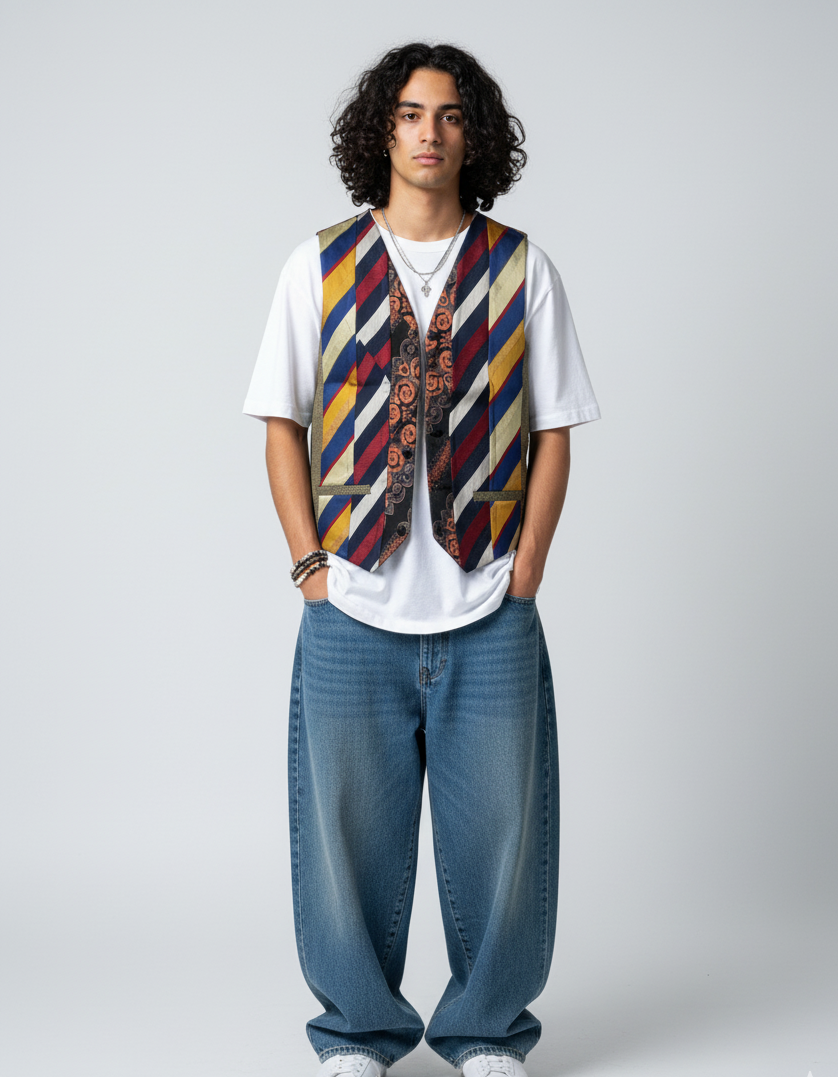 Retied Unisex Upcycled Neckties Vest Small