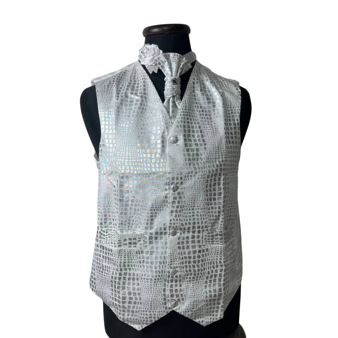 Crocodile Pattern Vest, Slip-on Necktie & Boutonnière Set Large