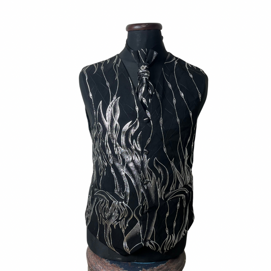 Flame Pattern Vest, Slip-on Necktie & Pocket Square Set Large