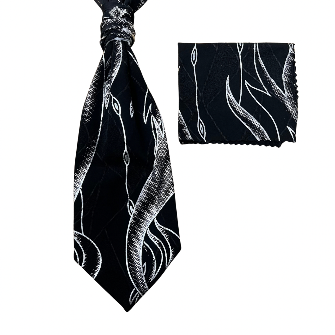 Flame Pattern Vest, Slip-on Necktie & Pocket Square Set Large