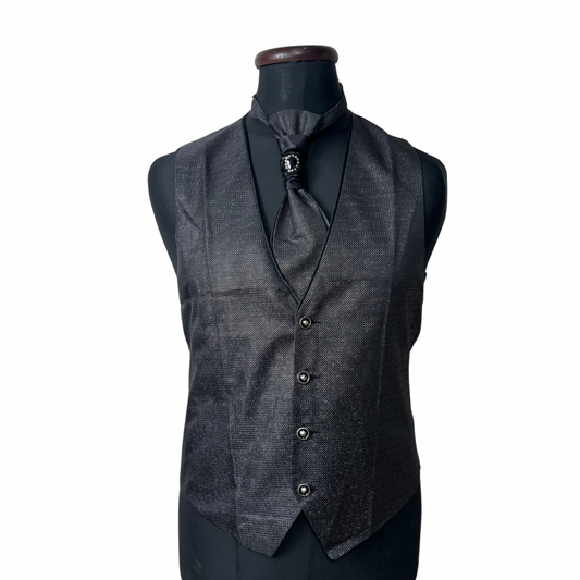 Black Vest, Slip-on Tie & Pocket Square Set Large