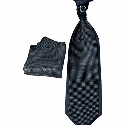 Black Vest, Slip-on Tie & Pocket Square Set Large