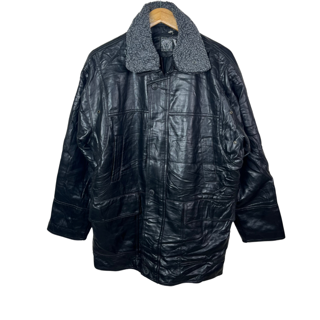 Alta Moda Genuine Leather Jacket with Fur Collar XL