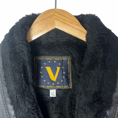 V Italian Fur Collar Genuine Leather Jacket XL