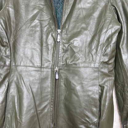 Vintage Genuine Leather Olive Green Coat Large