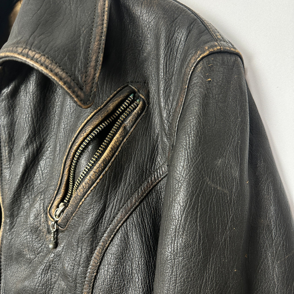 Vintage El Charro Distressed Genuine Leather Biker Jacket Small/ Medium