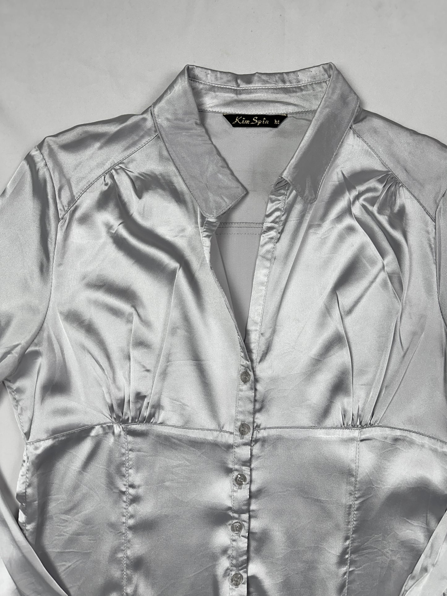 Vintage Silver Satin Fitted Shirt Medium