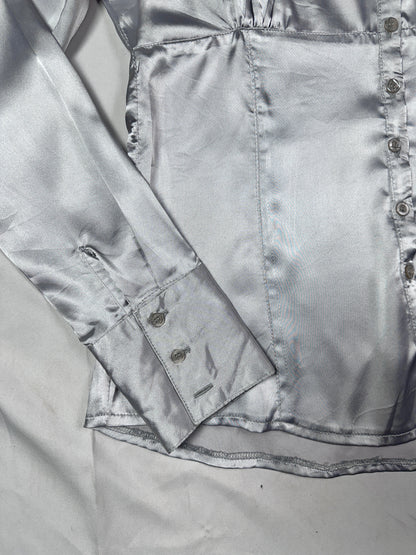 Vintage Silver Satin Fitted Shirt Medium