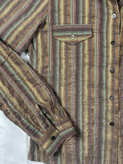 Verse Striped Fitted Shirt Drawstring Hem with Shoulder Pads