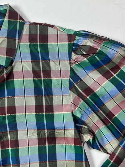 Vintage Verna Spence Plaid Puff Sleeve Cropped Fit Shirt