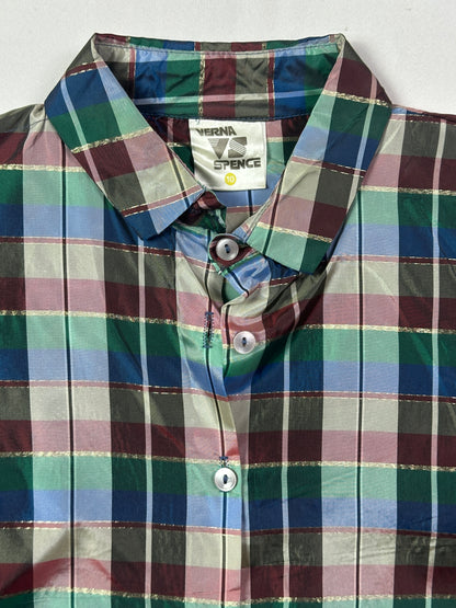 Vintage Verna Spence Plaid Puff Sleeve Cropped Fit Shirt