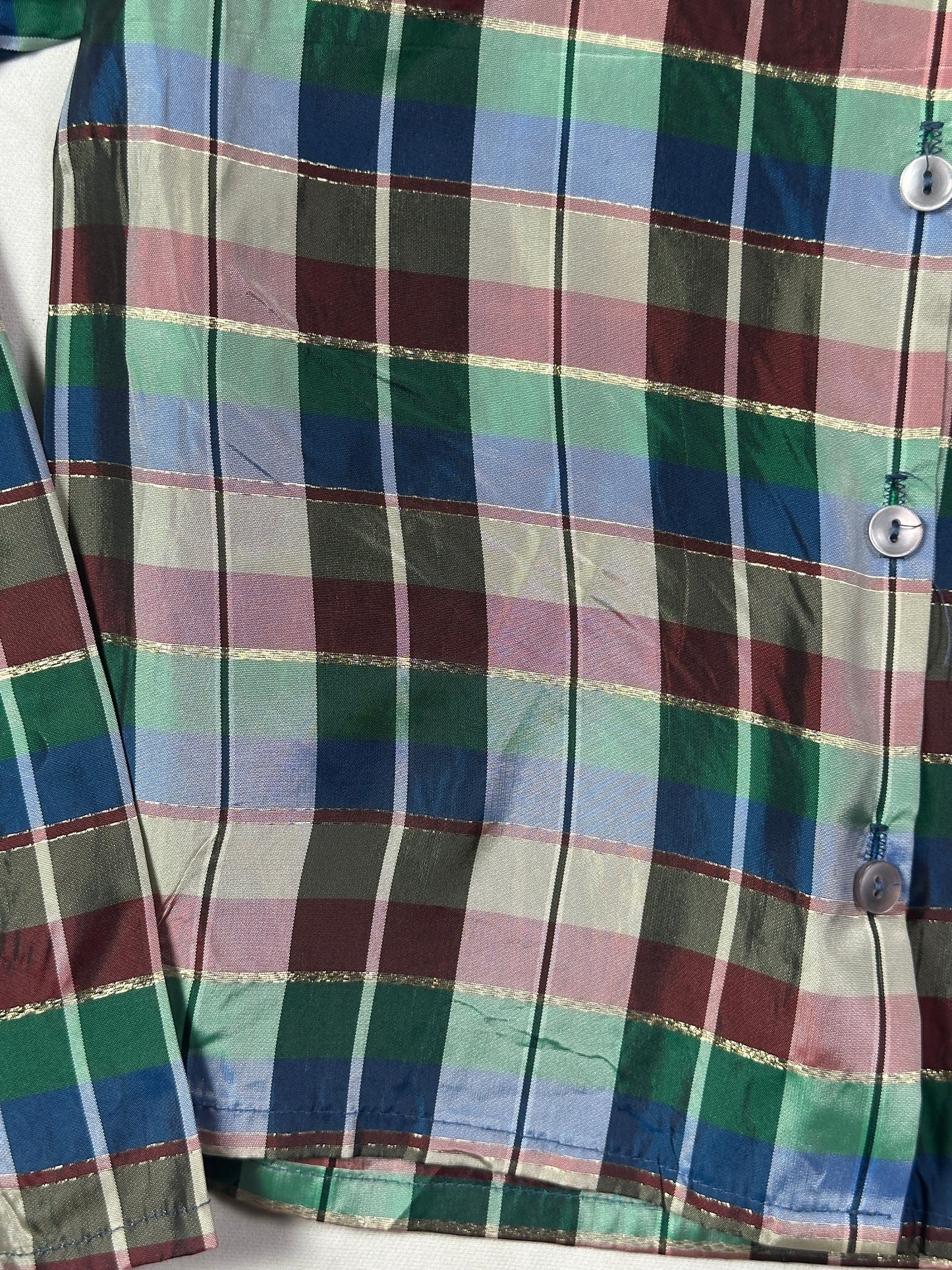 Vintage Verna Spence Plaid Puff Sleeve Cropped Fit Shirt