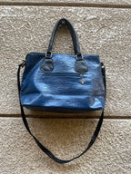 Genuine Leather Blue Tote Bag