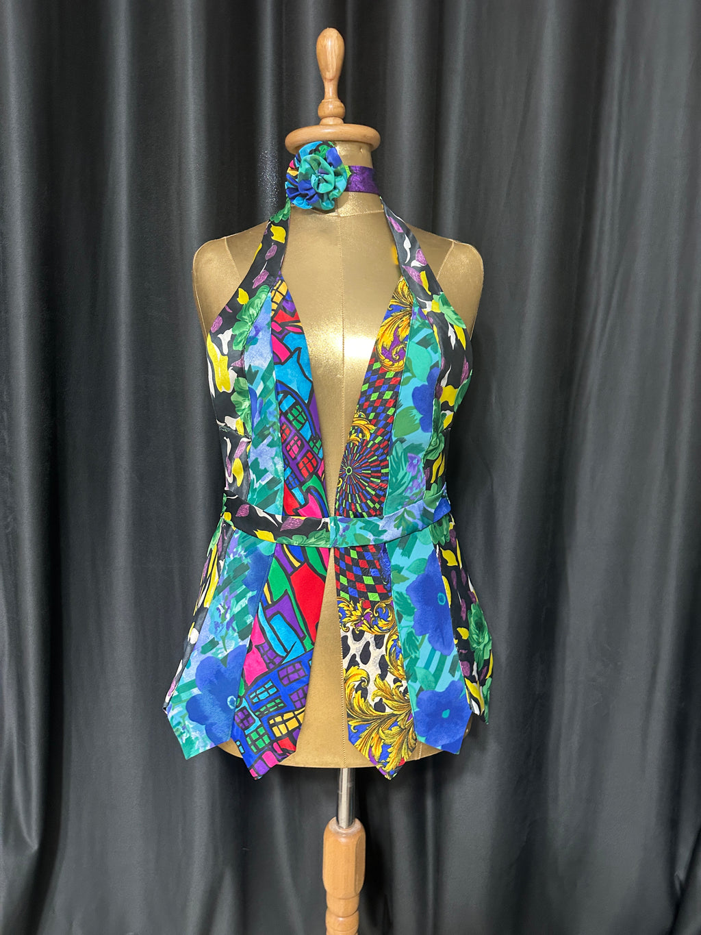 Handmade Upcycled Tie Halter Vest Top & Choker