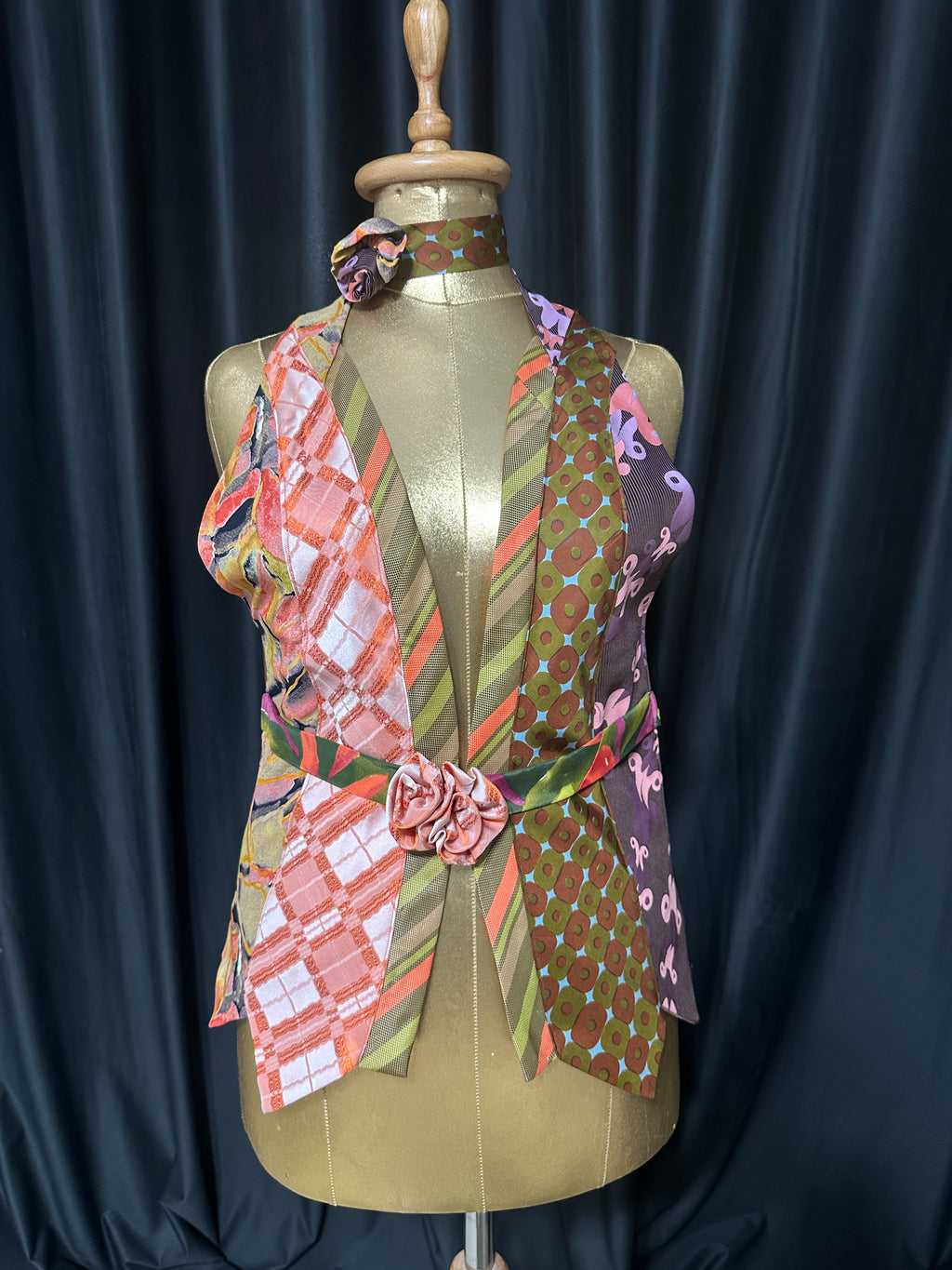 Handmade Upcycled Corset-Back Halter Vest Top & Choker